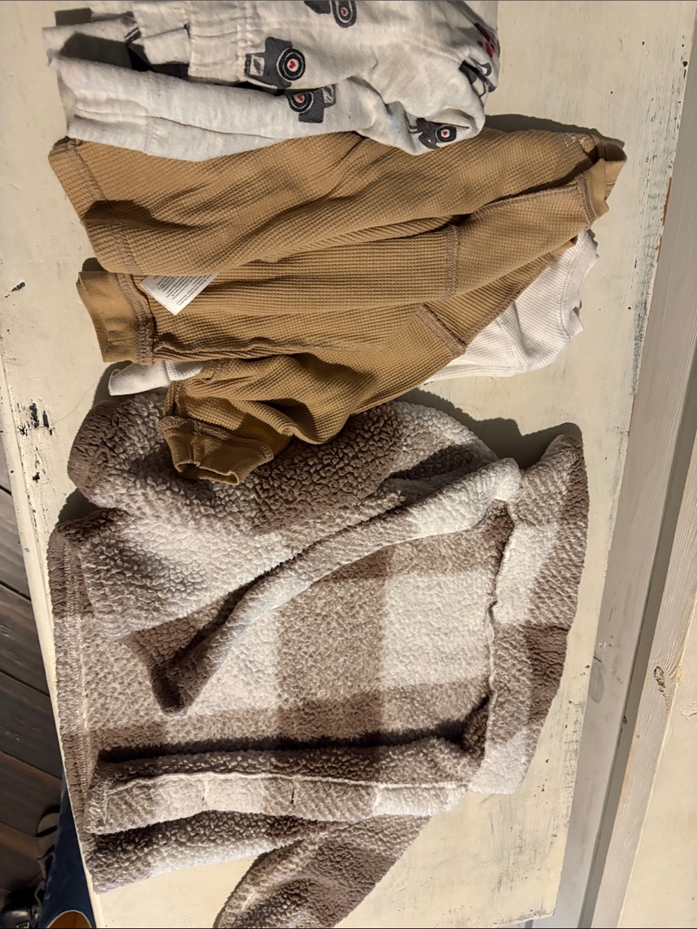 BUNDLE Cat & Jack Tan and White Check Sherpa Jacket with Tan Waffle Pants